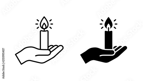 Set of candle in hand icons on transparent background
