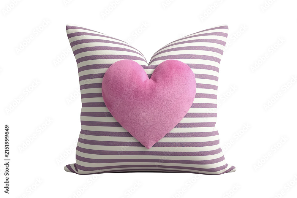 Obraz premium Gray purple striped cushion with smooth pink heart