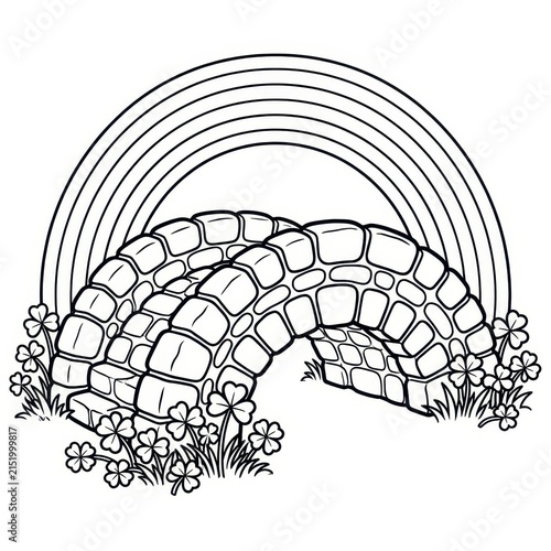 Stone bridge and rainbow with shamrocks coloring page