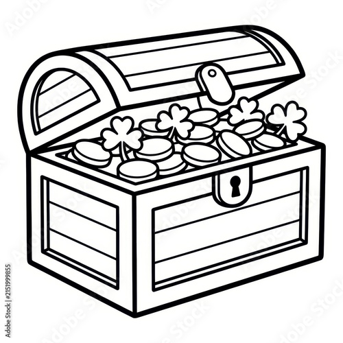 Treasure chest filled with gold coins and shamrocks