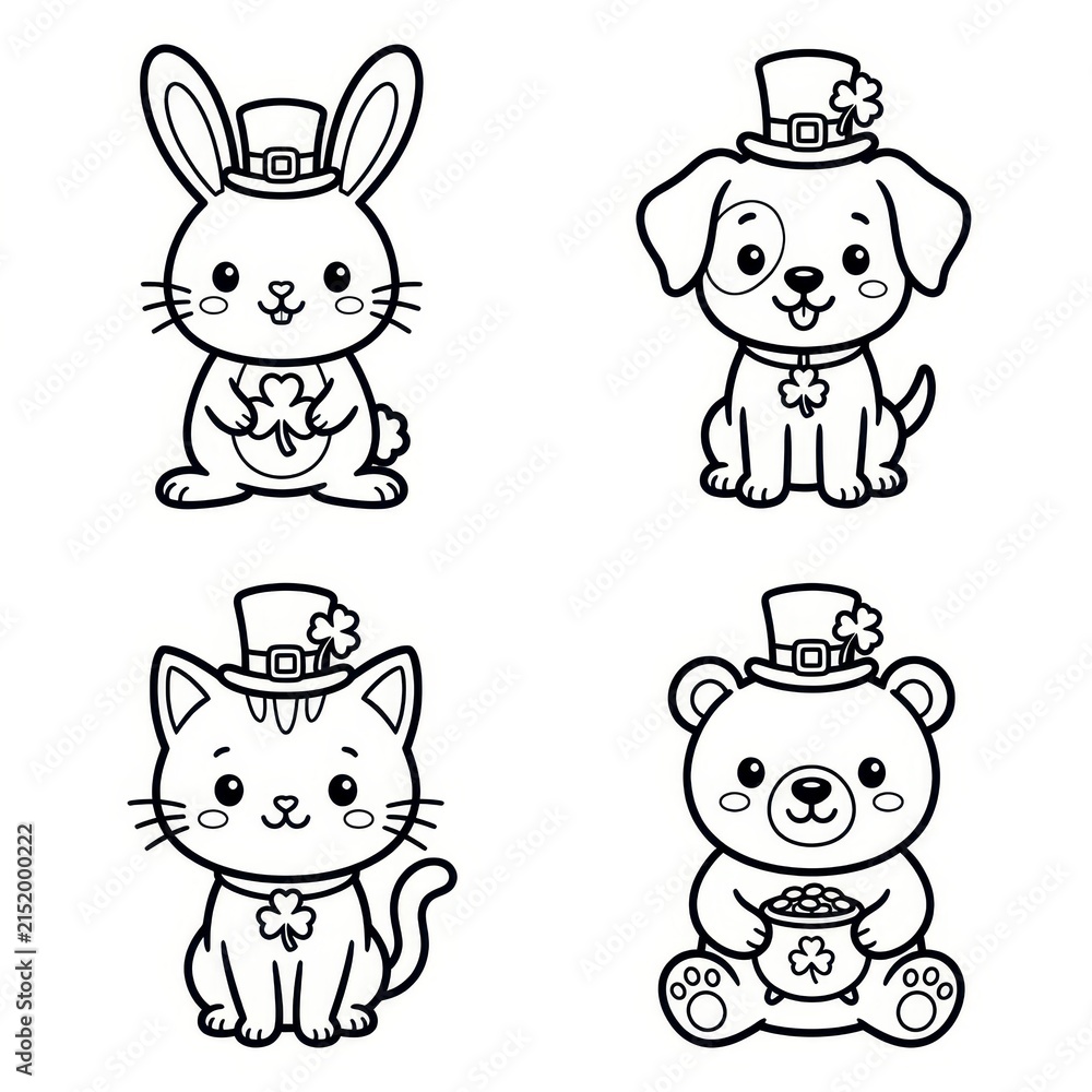 Fototapeta premium Cute St Patricks Day animals coloring pages