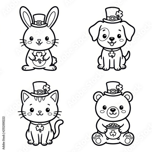 Cute St Patricks Day animals coloring pages