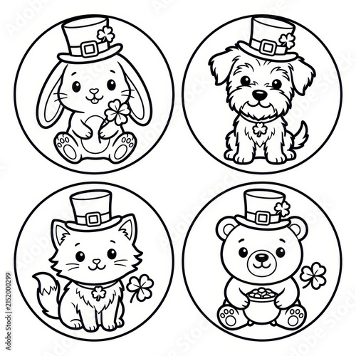 Cute cartoon animals celebrating St Patrick's Day