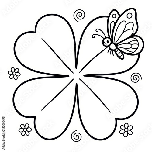 Four leaf clover with butterfly and flowers