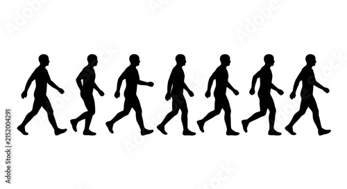 Silhouette Walking Animation Sequence, Human Figure Motion Steps, Male Figure Progression, Vector Graphic for Movement Concepts