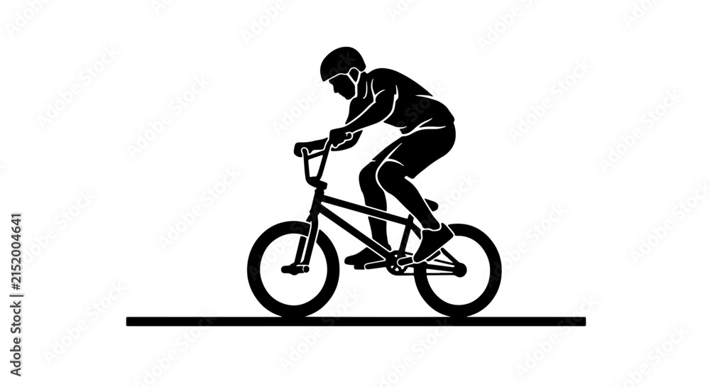 Fototapeta premium BMX Rider Silhouette, Cycling Action Vector Art, Extreme Sports Athlete, Bicycle Trick Performer, Dynamic Movement Graphic