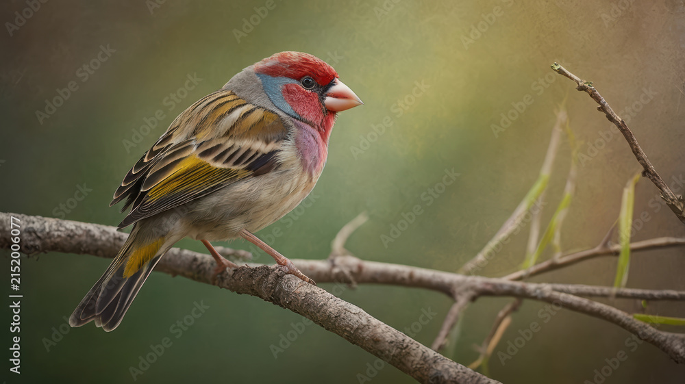 Obraz premium Bird portrait finch perched bird colorful plumage branch