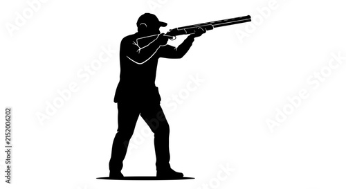 Fotografie Clay Shooting Silhouette, Sportsman Aiming Shotgun, Competitive Target Practice