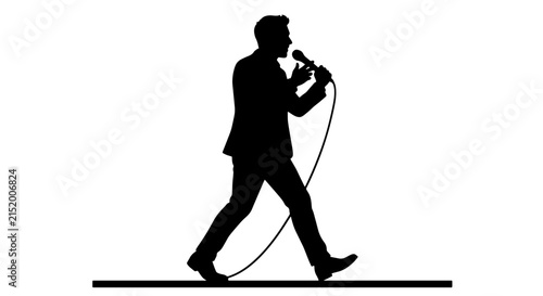 Silhouette of a Man Walking and Singing into a Microphone, Vector Graphic for Performance and Entertainment Concepts