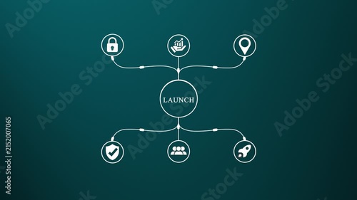 Business launch strategy infographic with connected for project management and growth
