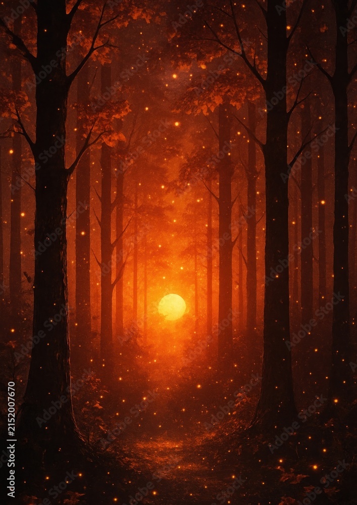 Obraz premium Enchanting forest sunset glow