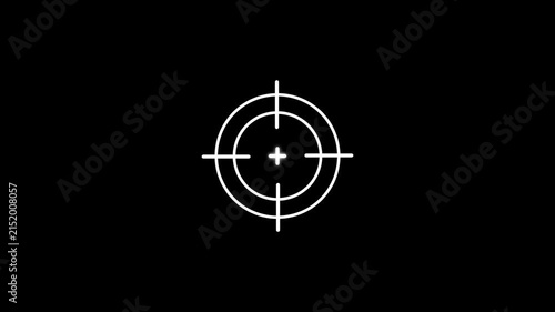 Minimalist white target reticle animation on black background, digital hud crosshair overlay scope
