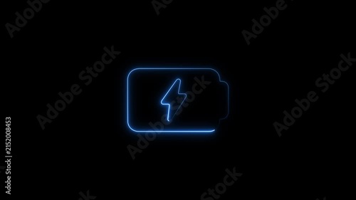 Neon blue battery charging animation on black background, for technology and, energy concepts