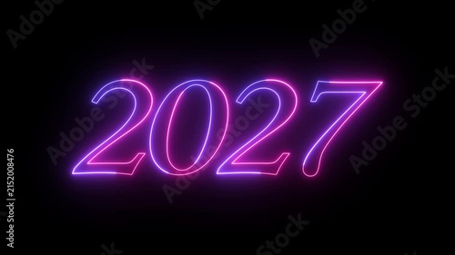Neon glowing year 2027 sign isolated on black background a digital typography