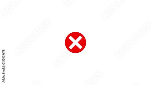Minimalist red circle with white x animation, flat symbol for error or rejection cross