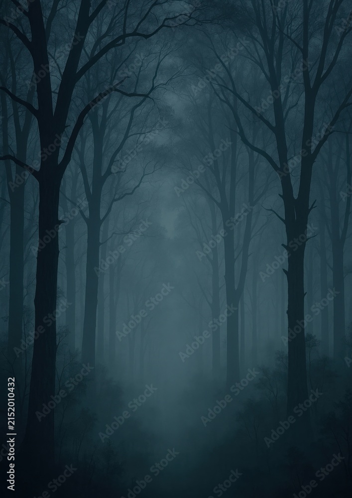 Obraz premium Misty forest trees silhouette serenity