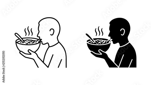 Minimalist vector illustration of a person eating hot soup
