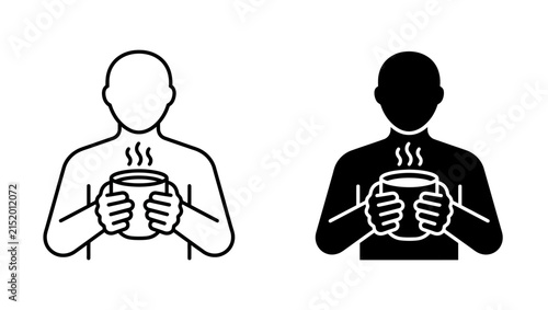 Person holding hot beverage icon set