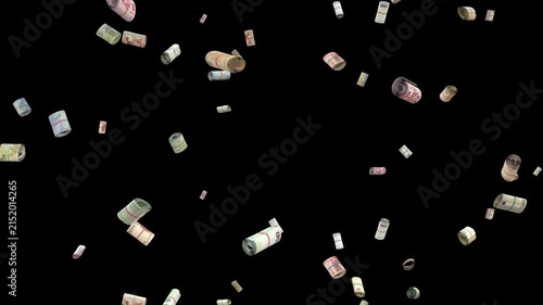 Falling rolled up Euro all bills loop Rain Wealth.
