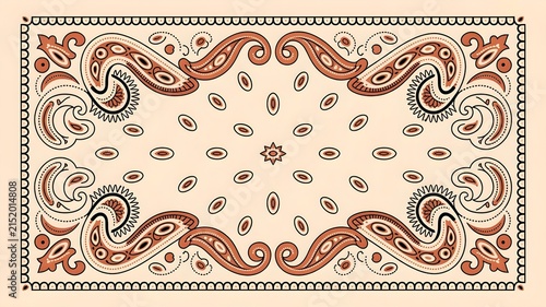 Vintage paisley bandana pattern with ornate ornamental motifs on a light beige background