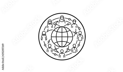 Worldwide People Network Globe Round Line Art Vector Icon