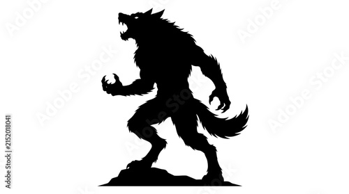 Quadro su tela Halloween, Werewolf beast silhouette on white background