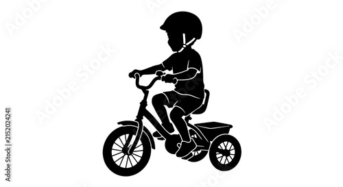 Child Riding Tricycle, Silhouette of Kid on Three-Wheeled Bicycle, Vector Illustration for Childhood and Outdoor Activity Themes