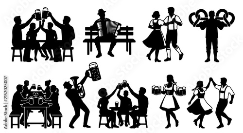 Canvastavla Oktoberfest Silhouette Vector Icons: Bavarian Celebration, Beer Garden, Traditio