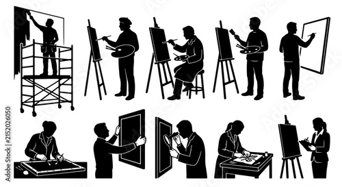 Artist Silhouettes Collection: Diverse Poses of Painters, Sculptors, and Designers at Work, Vector Art Set for Creative Projects