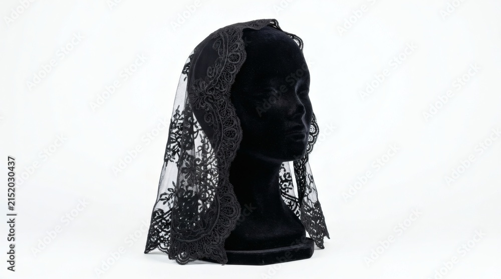 Fototapeta premium Black Lace Mantilla Veil on Mannequin Head