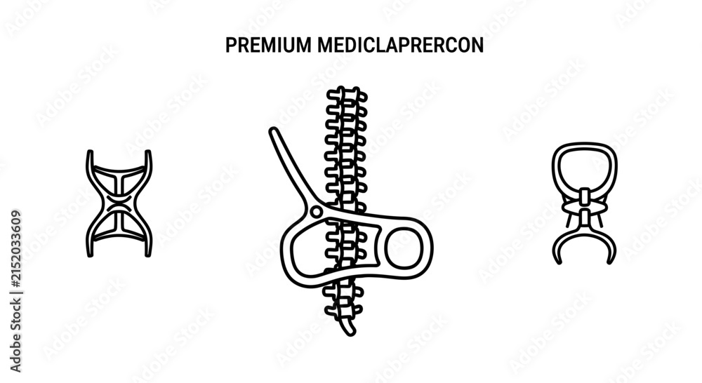 Fototapeta premium Medical Clip Device, Surgical Instrument, and Surgical Clamp Icons