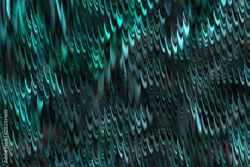 Abstract dark turquoise and teal vertical wave pattern background with shimmering metallic texture and copy space