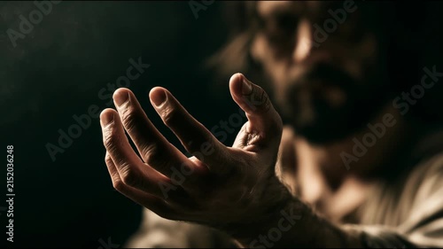 Jesus Christ extends his hand to offer guidance and support in a reflective moment of connection