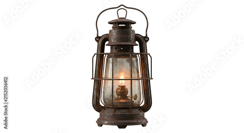Obraz na płótnie Vintage rusty kerosene lantern burning with a warm flame