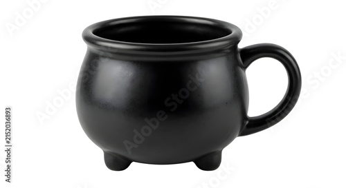Fotografía Black ceramic witch cauldron mug on transparent background