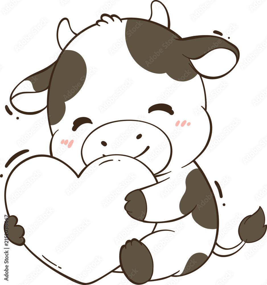 Naklejka premium Cute Cow Holding Heart