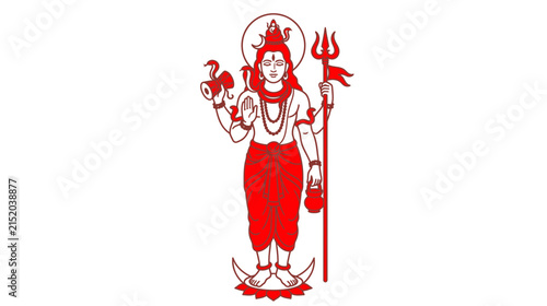 Fotografía Hindu Deity Shiva with Trident and Drum, Isolated