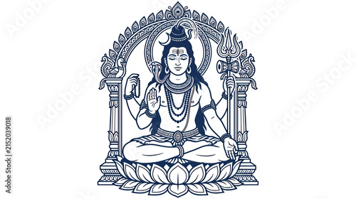 Принти на полотні Meditating Deity with Trident and Drum, Lotus Throne