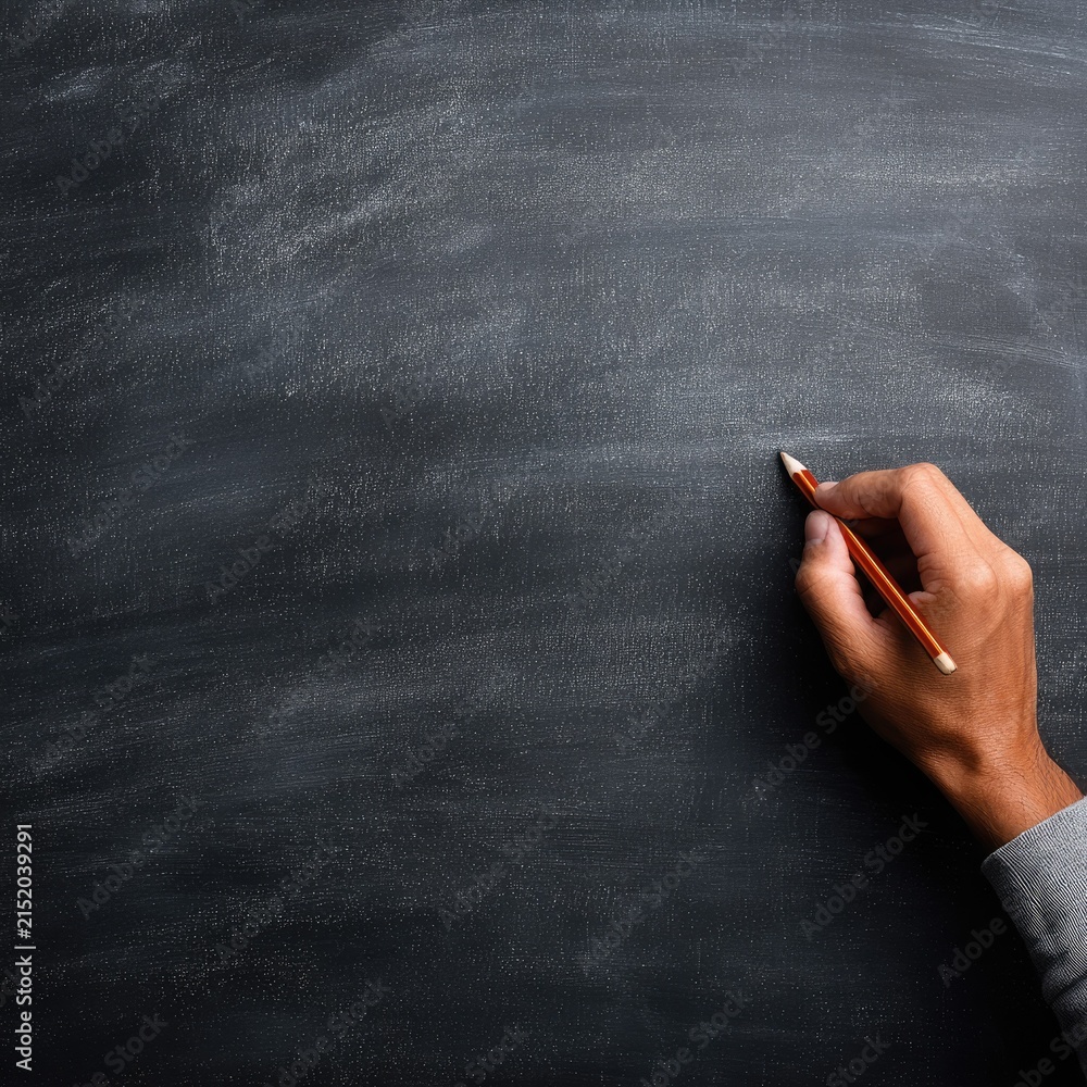 Naklejka premium Hand Writing on Black Chalkboard with White Dust Pattern in Classroom or Educational Setting