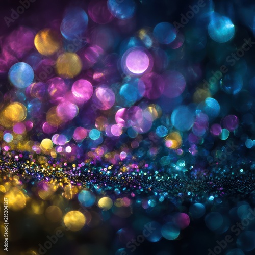 Colorful Bokeh Lights Abstract Background with Vibrant Purple Blue and Gold Tones