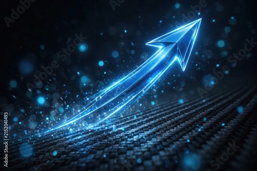 Glowing Blue Arrow Ascending Through Digital Network.