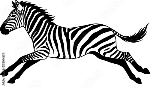 Canvas Print Running Zebra Black and White Silhouette Vector Illustration with Distinctive St