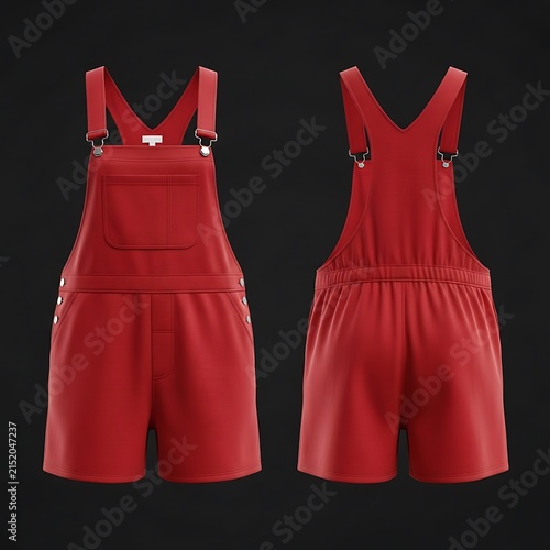 mockup of a red color short overall