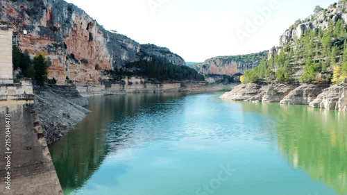 Panoramic View of Santolea Reservoir and Dam in Teruel, Aragón, Spain