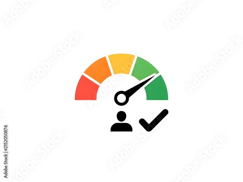 Speedometer gauge with a checkmark and human silhouette indicating approval or success