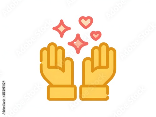 Two hands clapping together with heart icons floating above them