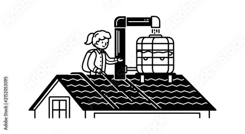 Solar water heater on roof.
