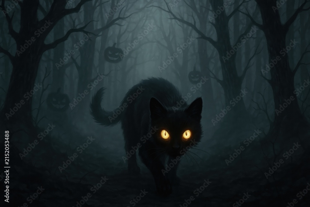 Obraz premium Eerie forest with glowing eyes.