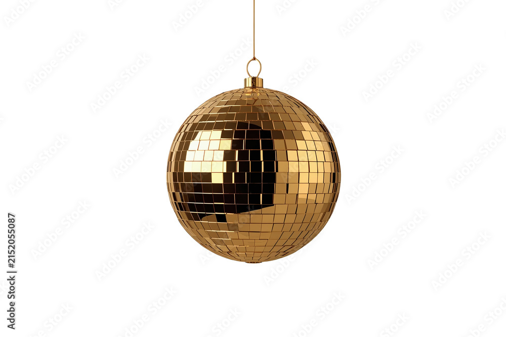Obraz premium Golden mirror ball ornament with reflective mosaic tiles