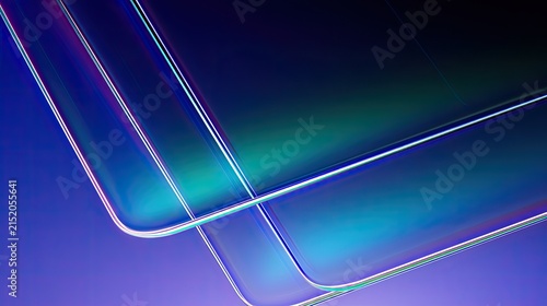 Abstract layers of iridescent blue and purple light bend and curve